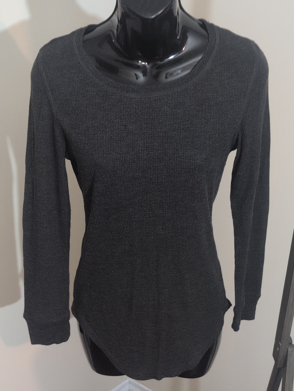 Weekend Edition Classic Black Long-Sleeve Women's Thermal Waffle Top